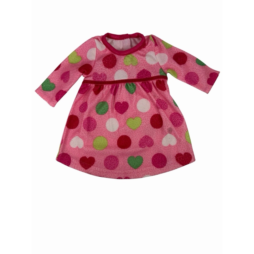 Doll Clothes Dotted Fleece‎ Nightgown For 18 inch Doll - PINK Polka Dots Hearts